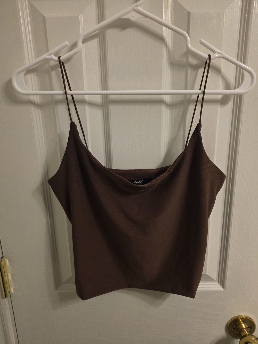 Papaya Brown Satin Cowl Neck Camisole Top